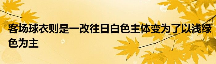 客场球衣则是一改往日白色主体变为了以浅绿色为主