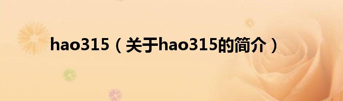 hao315（关于hao315的简介）