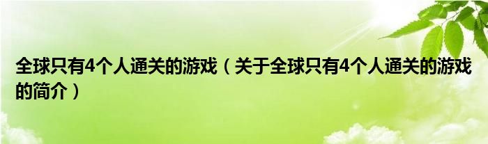 全球只有4个人通关的游戏（关于全球只有4个人通关的游戏的简介）