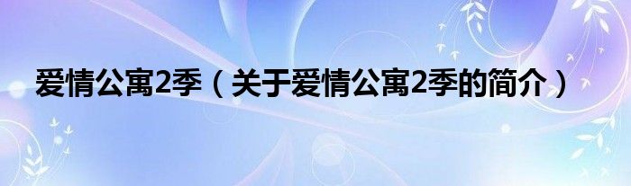 爱情公寓2季（关于爱情公寓2季的简介）