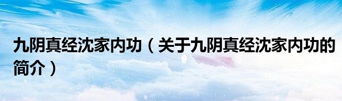 九阴真经沈家内功（关于九阴真经沈家内功的简介）