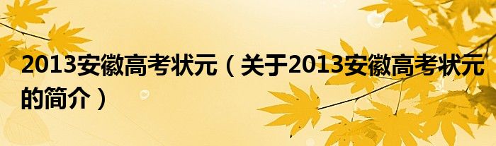 2013安徽高考状元（关于2013安徽高考状元的简介）