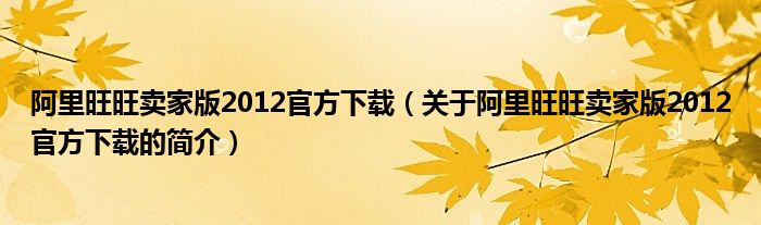 阿里旺旺卖家版2012官方下载（关于阿里旺旺卖家版2012官方下载的简介）