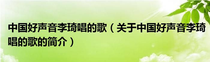 中国好声音李琦唱的歌（关于中国好声音李琦唱的歌的简介）