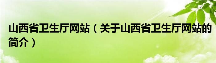 山西省卫生厅网站（关于山西省卫生厅网站的简介）