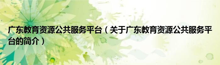 广东教育资源公共服务平台（关于广东教育资源公共服务平台的简介）