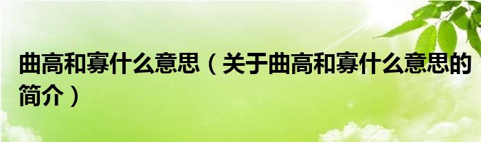 曲高和寡什么意思（关于曲高和寡什么意思的简介）