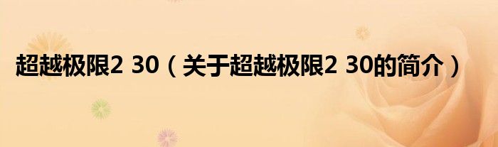 超越极限2 30（关于超越极限2 30的简介）