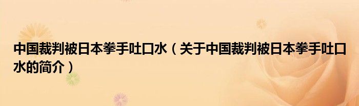 中国裁判被日本拳手吐口水（关于中国裁判被日本拳手吐口水的简介）