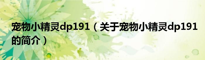 宠物小精灵dp191（关于宠物小精灵dp191的简介）