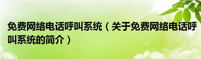免费网络电话呼叫系统（关于免费网络电话呼叫系统的简介）
