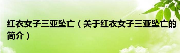 红衣女子三亚坠亡（关于红衣女子三亚坠亡的简介）