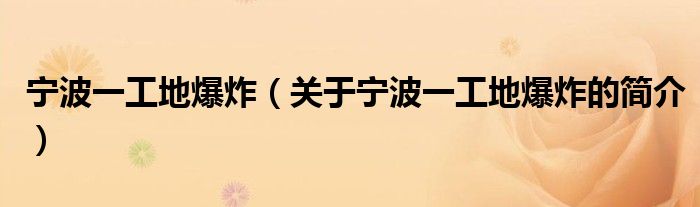 宁波一工地爆炸（关于宁波一工地爆炸的简介）