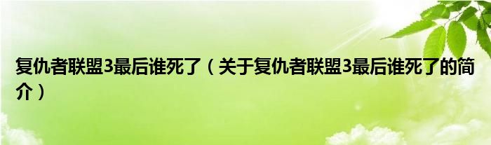 复仇者联盟3最后谁死了（关于复仇者联盟3最后谁死了的简介）