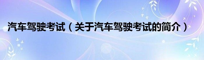 汽车驾驶考试（关于汽车驾驶考试的简介）