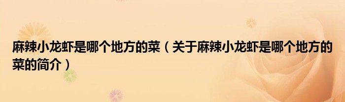 麻辣小龙虾是哪个地方的菜（关于麻辣小龙虾是哪个地方的菜的简介）