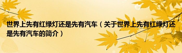 世界上先有红绿灯还是先有汽车（关于世界上先有红绿灯还是先有汽车的简介）