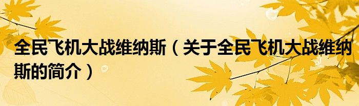 全民飞机大战维纳斯（关于全民飞机大战维纳斯的简介）