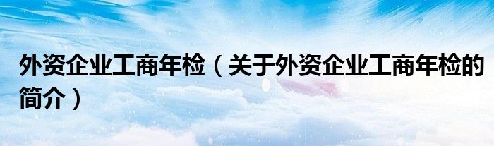外资企业工商年检（关于外资企业工商年检的简介）