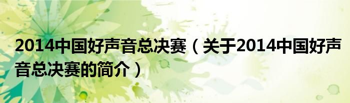 2014中国好声音总决赛（关于2014中国好声音总决赛的简介）