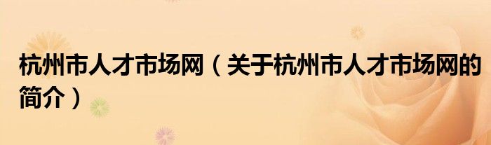 杭州市人才市场网（关于杭州市人才市场网的简介）