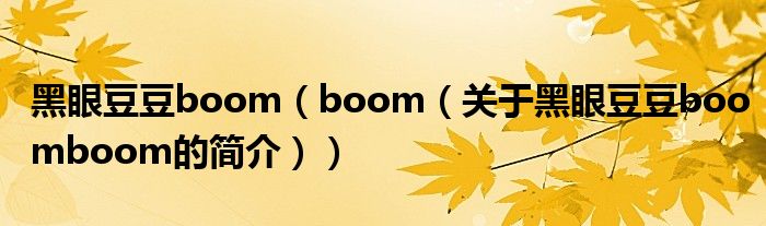 黑眼豆豆boom（boom（关于黑眼豆豆boomboom的简介））