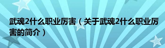 武魂2什么职业厉害（关于武魂2什么职业厉害的简介）