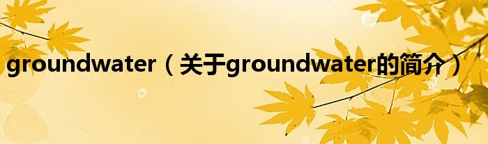 groundwater（关于groundwater的简介）