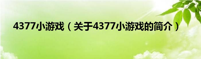4377小游戏（关于4377小游戏的简介）