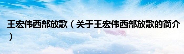 王宏伟西部放歌（关于王宏伟西部放歌的简介）