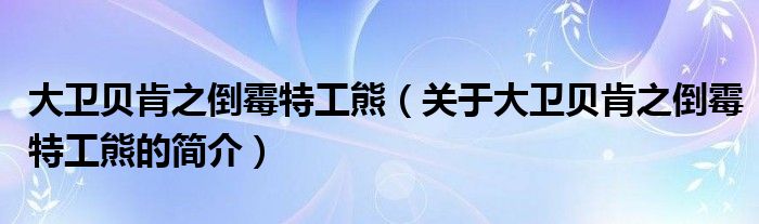 大卫贝肯之倒霉特工熊（关于大卫贝肯之倒霉特工熊的简介）