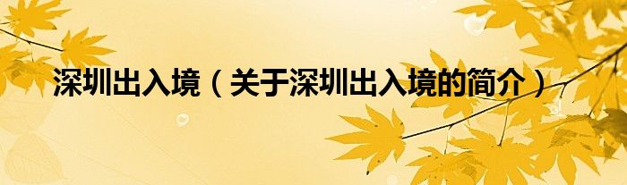 深圳出入境（关于深圳出入境的简介）