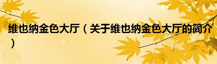 维也纳金色大厅（关于维也纳金色大厅的简介）