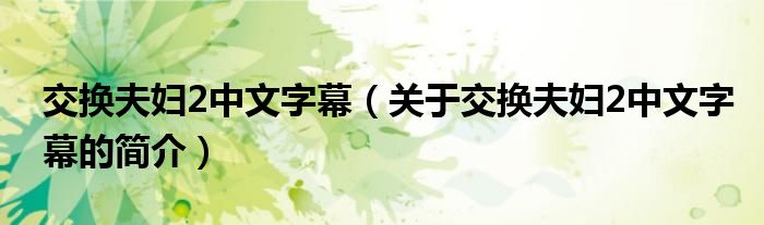 交换夫妇2中文字幕（关于交换夫妇2中文字幕的简介）