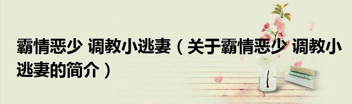 霸情恶少 调教小逃妻（关于霸情恶少 调教小逃妻的简介）