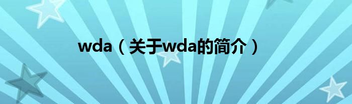 wda（关于wda的简介）