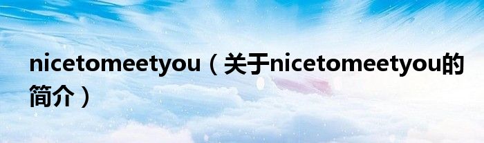 nicetomeetyou（关于nicetomeetyou的简介）