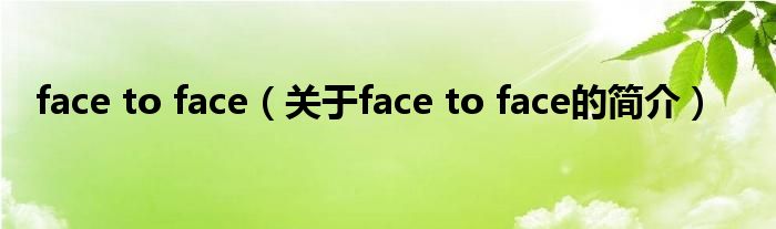 face to face（关于face to face的简介）