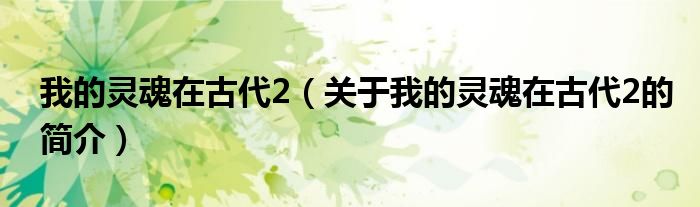 我的灵魂在古代2（关于我的灵魂在古代2的简介）