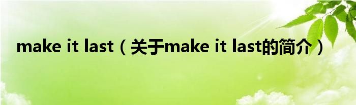 make it last（关于make it last的简介）