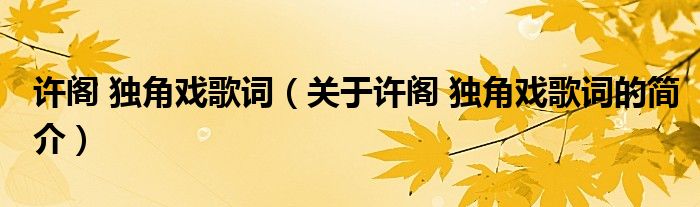 许阁 独角戏歌词（关于许阁 独角戏歌词的简介）