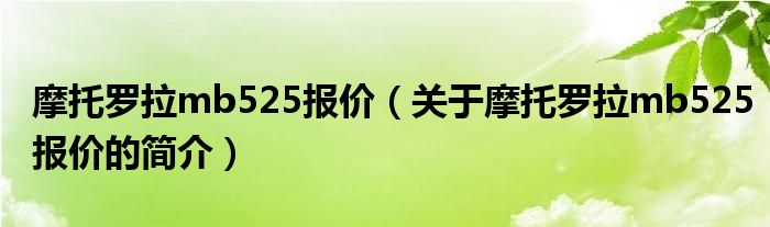 摩托罗拉mb525报价（关于摩托罗拉mb525报价的简介）