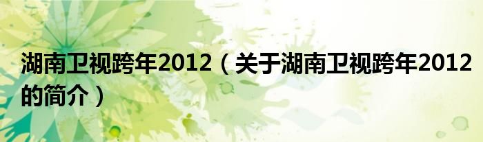 湖南卫视跨年2012（关于湖南卫视跨年2012的简介）