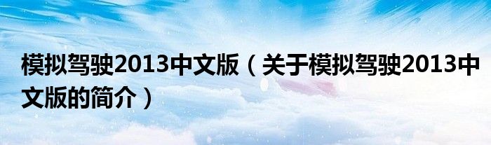 模拟驾驶2013中文版（关于模拟驾驶2013中文版的简介）