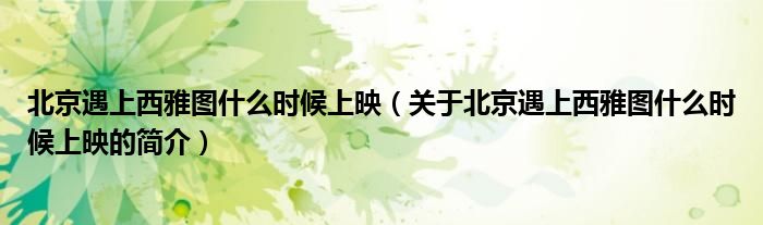 北京遇上西雅图什么时候上映（关于北京遇上西雅图什么时候上映的简介）