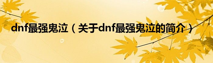 dnf最强鬼泣（关于dnf最强鬼泣的简介）