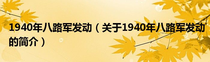 1940年八路军发动（关于1940年八路军发动的简介）