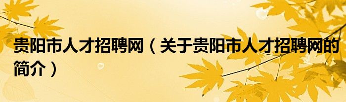 贵阳市人才招聘网（关于贵阳市人才招聘网的简介）