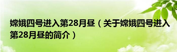 嫦娥四号进入第28月昼（关于嫦娥四号进入第28月昼的简介）