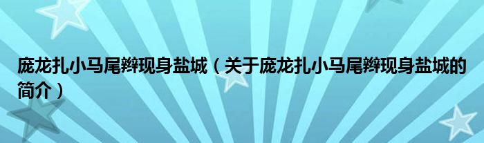 庞龙扎小马尾辫现身盐城（关于庞龙扎小马尾辫现身盐城的简介）